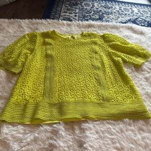 Pinky by Ultra Pink Lime Green Crochet Knit Short Sleeve Top XL Vintage inspired